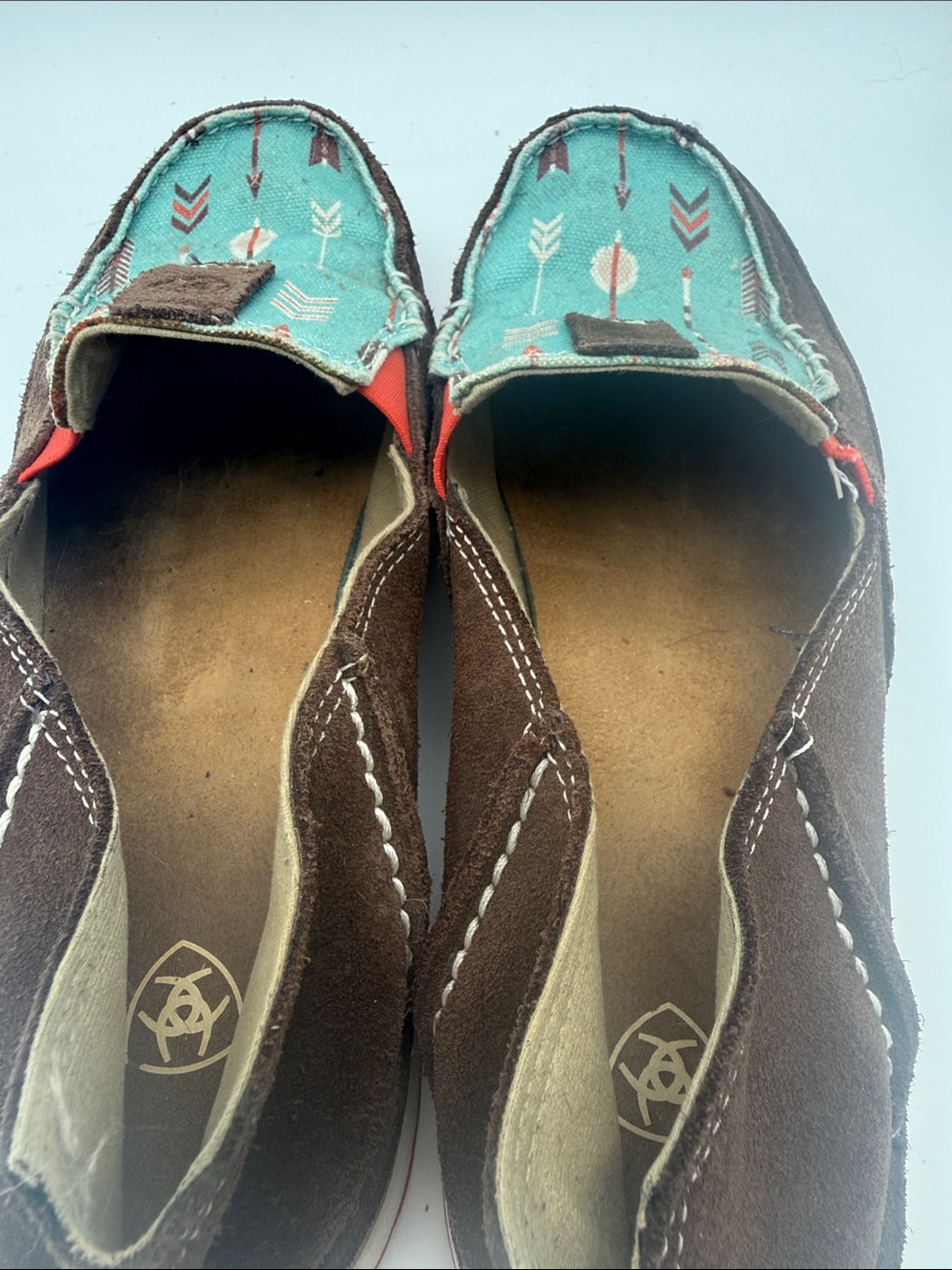 Ariat Teal Arrow-Print Slip-On Shoes with Brown Trim - Picture 10 of 11